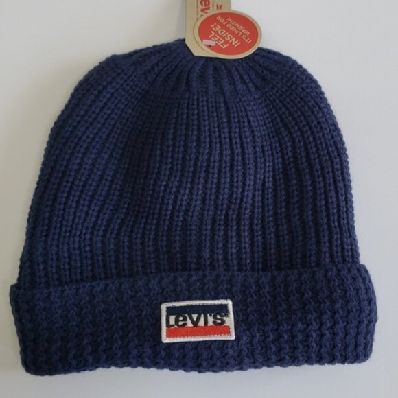 Levi's Cuff Faux Fur Lined Beanie Navy - Picture 2 of 4